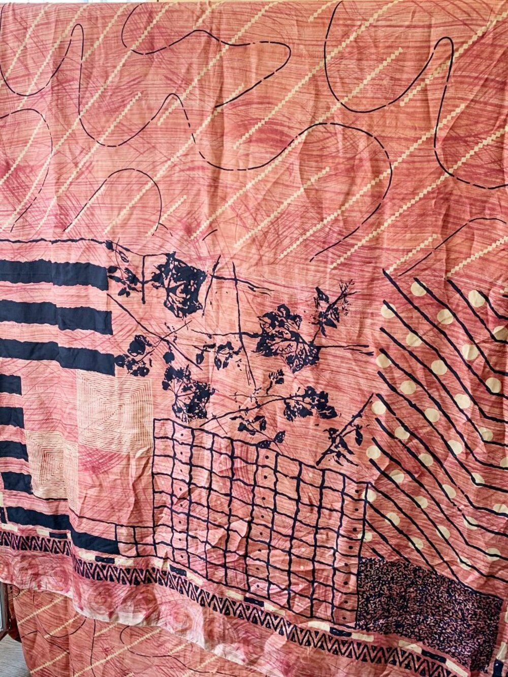 Fabric | Vintage 5yd Sari, As-Is for Craft and Decor, Pink Abstract Watercolours